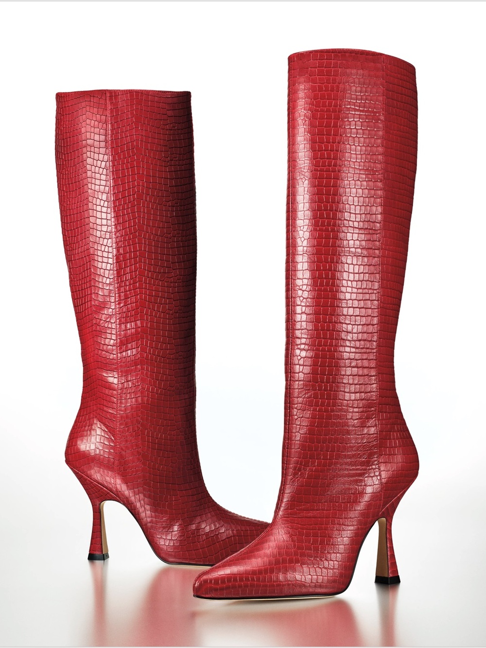 Stuart Weitzman Red Croc-Embossed Knee High Parton Boot sz 7 - Picture 2 of 13